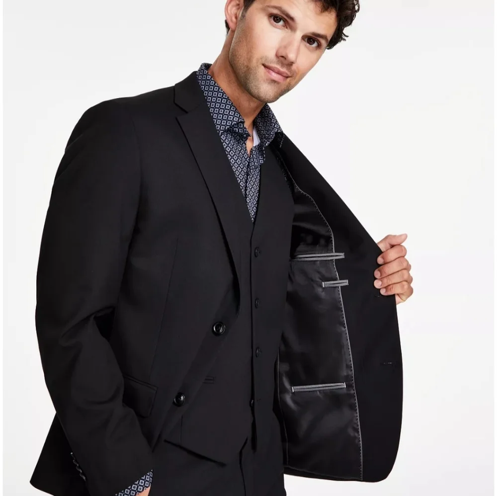 ALFANI Men's Slim-Fit Stretch Solid Suit Jacket In Black Size 44S